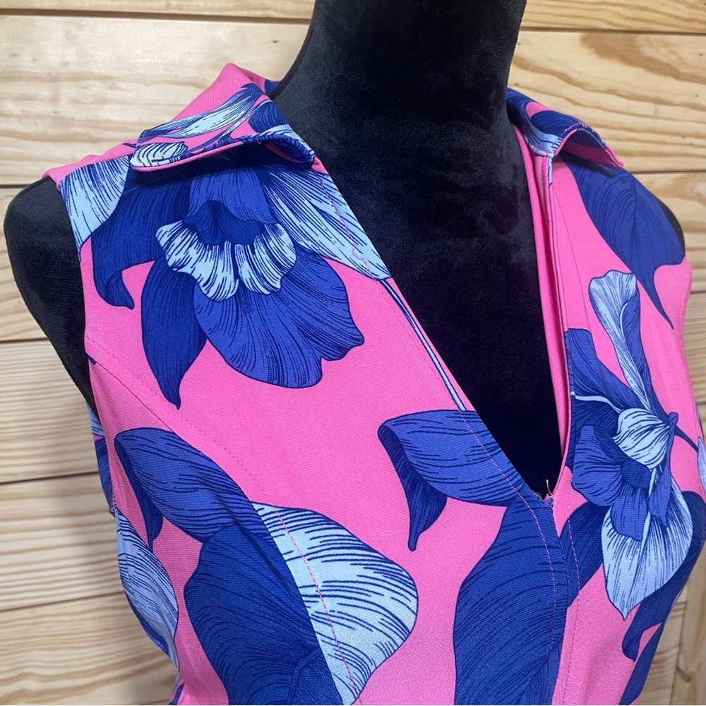 NWT Tommy Hilfiger Sleevless Dress Palm Tree Leaves Pink and Blue Midi Size 4 - Picture 6 of 14